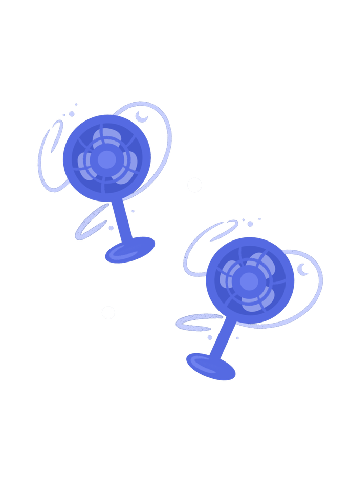 Two desk fans blowing