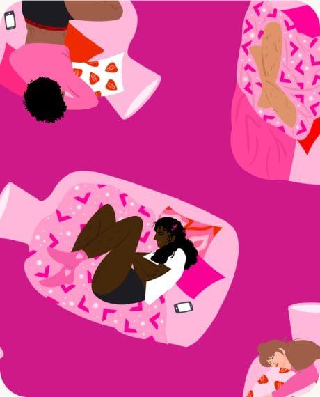 Bodyform's illustrated pattern of women sleeping
