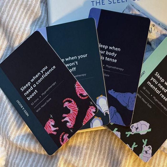 Four sleep ritual cards fanned out